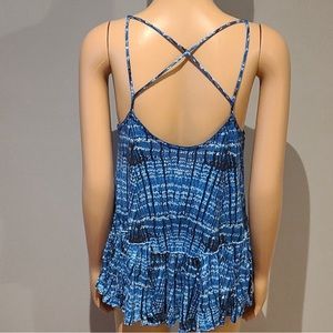 Free People Blue and Black Strappy Tank Top Size Medium